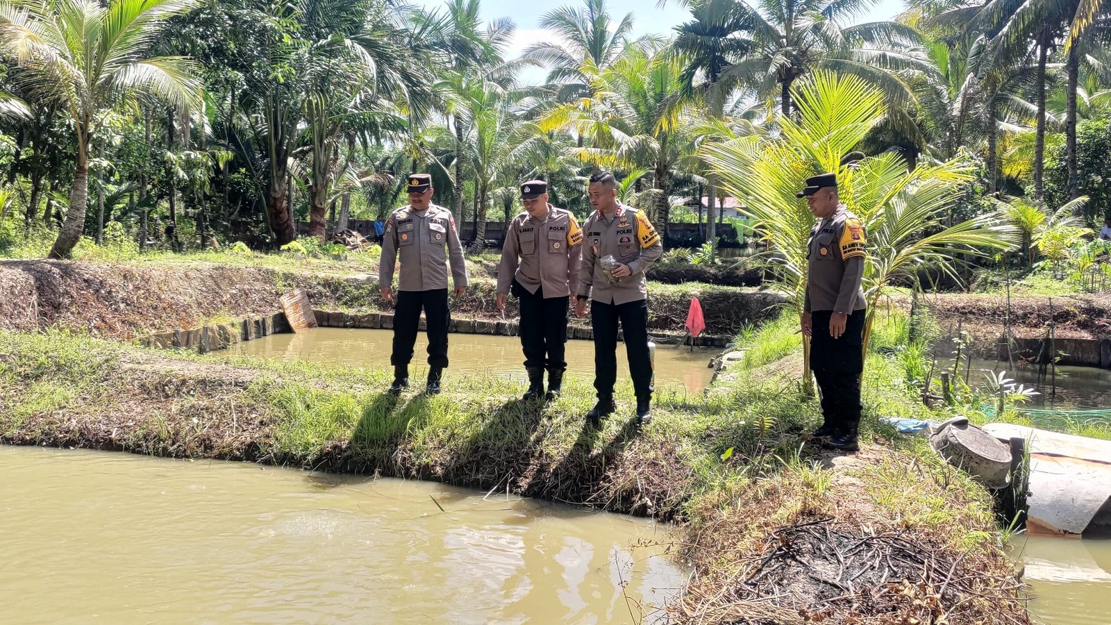 Kapolres Bontang, AKBP Alex F.L Tobing saat melakukan kunjungan ke salah satu budidaya ikan tawar di Pagung, Bontang Lestari, Senin (4/11/2024).