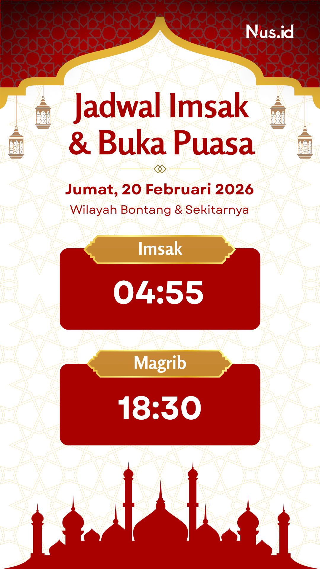 Jadwal lengkap Imsak dan Magrib hari ini di Bontang.