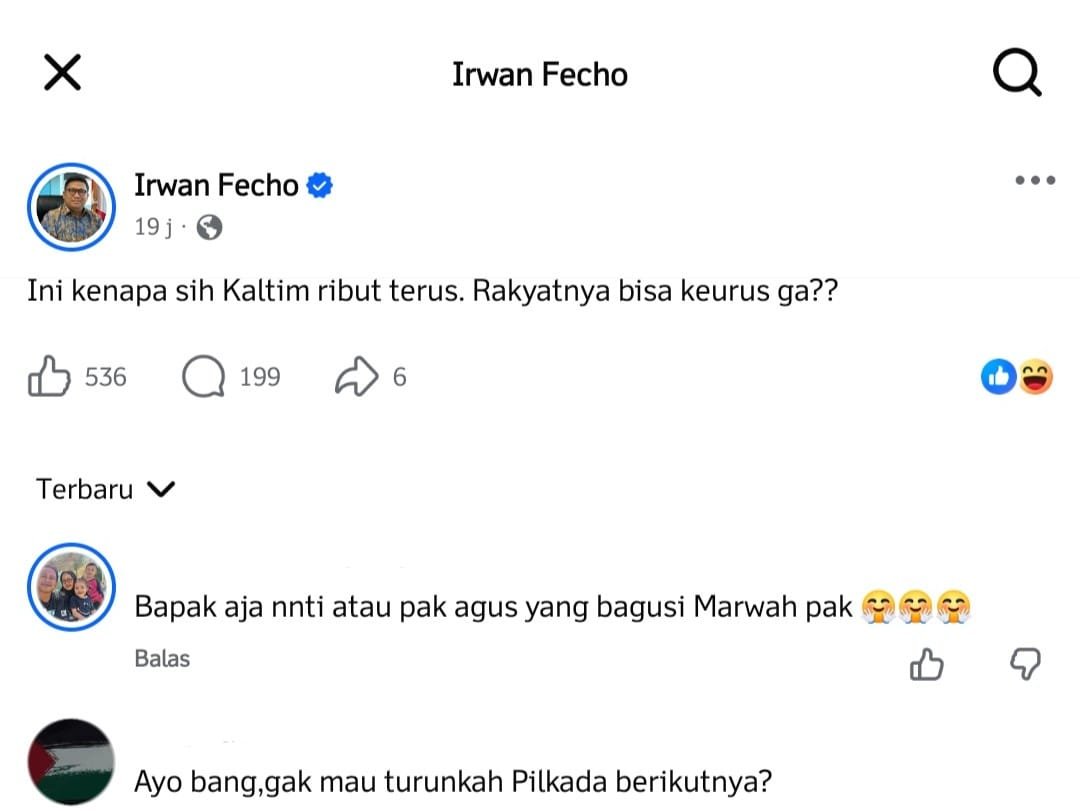 Tangkap layar status Facebook Irwan Fecho. (FOTO: INT)