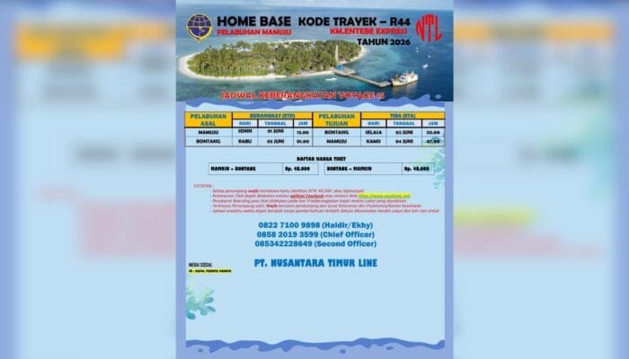 Jadwal Kapal Bontang-Mamuju Terbaru, Berangkat 1-4 Juni 2026