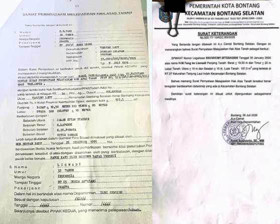 Bukti kepemilikan surat. (FOTO: Lismadi)