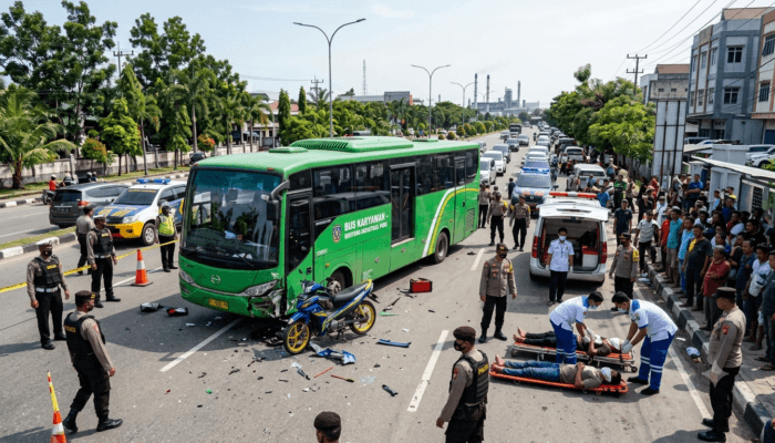 Bus Karyawan dan Motor Tabrakan di Bontang, Dua Korban Masih Belum Sadarkan Diri