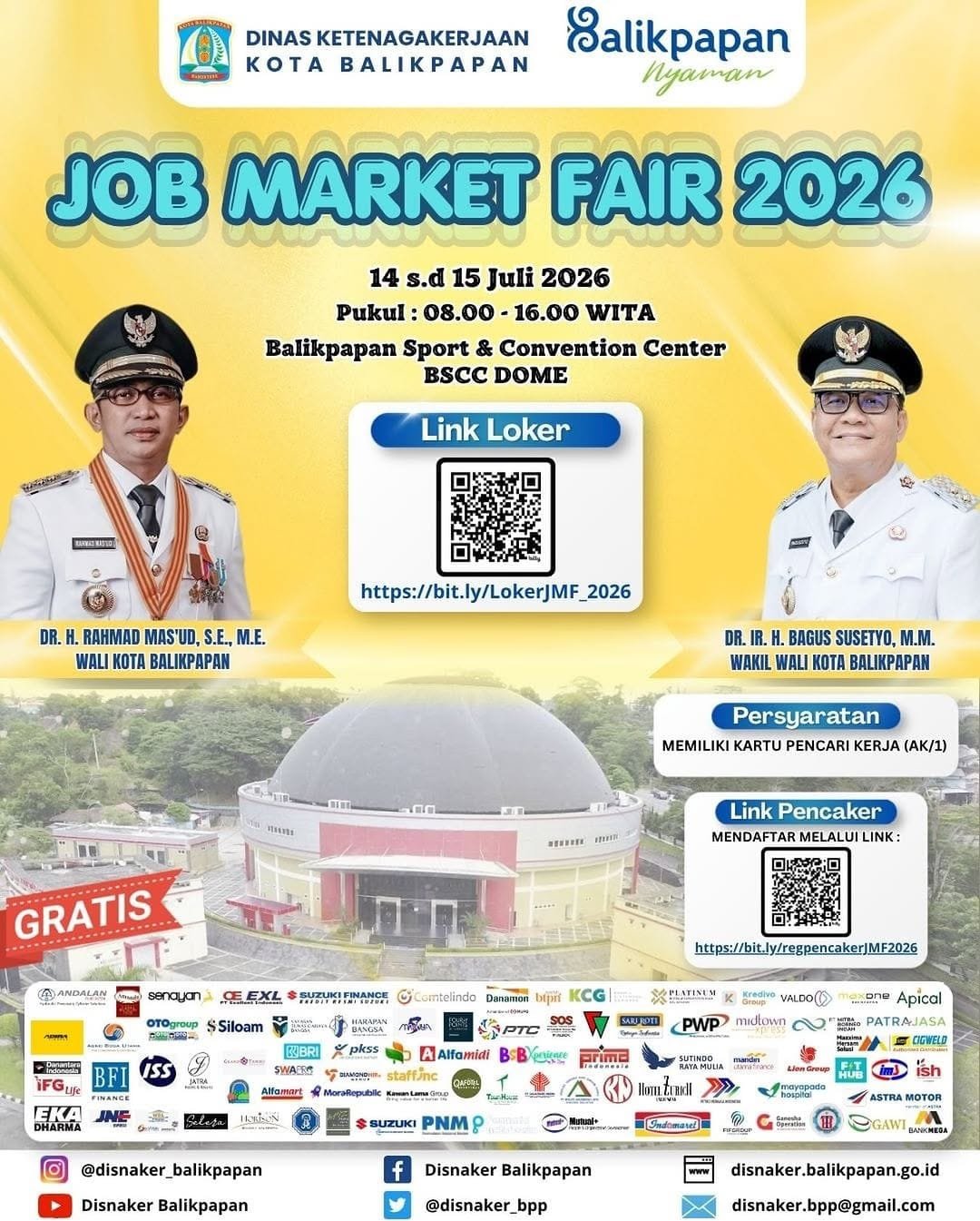 Job Market Fair Balikpapan 2026 yang digelar 14–15 Juli 2026 di BSCC Dome.