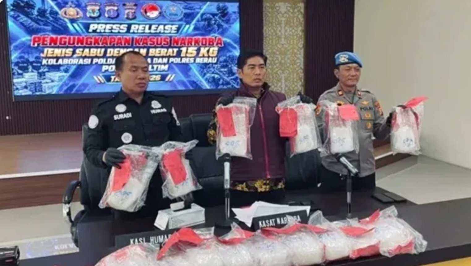 Polisi Gagalkan Pengiriman 15 Kg Sabu ke Samarinda, Tiga Orang Ditangkap